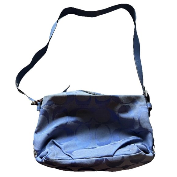 Vintage Coach Blue Carly Women’s Handbag Purse Bag Signature Print Canvas F15068 - Picture 1 of 16